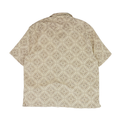 Beige Print Short Sleeve Button Down