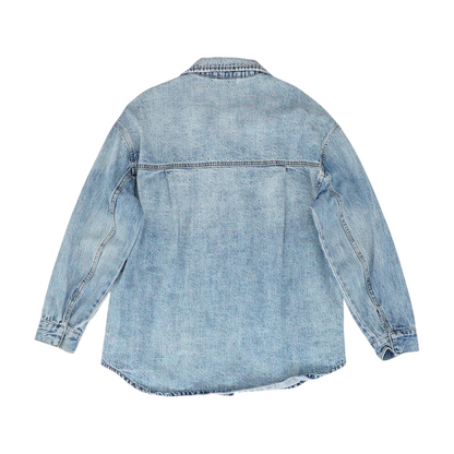 Blue Solid Long Sleeve Button Down