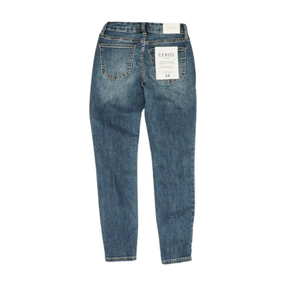 Blue Solid Mid Rise Skinny Leg Jeans