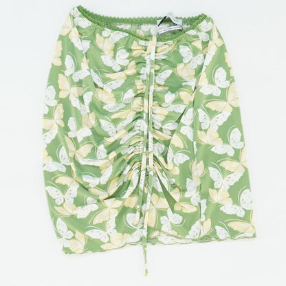 Green Graphic Cropped Sleeveless Blouse