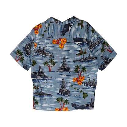 Blue Graphic Short Sleeve Button Down