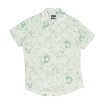 Green Floral Short Sleeve Button Down