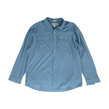 Blue Solid Long Sleeve Button Down
