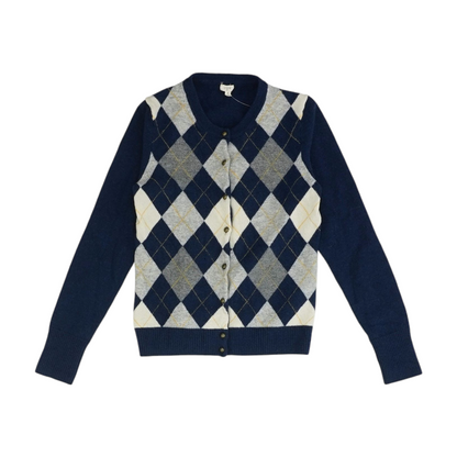 Navy Argyle Cardigan Sweater