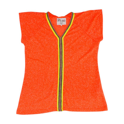 Neon Orange Misc Short Sleeve Blouse