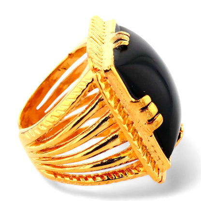 Gold Tone Arty Chevaliere Black Center Signet Ring
