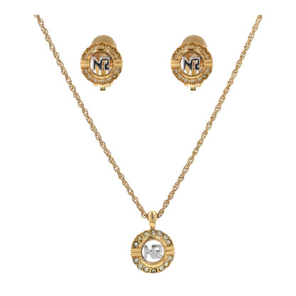 Gold Tone Vintage Pendant Necklace And Clip On Earrings Set