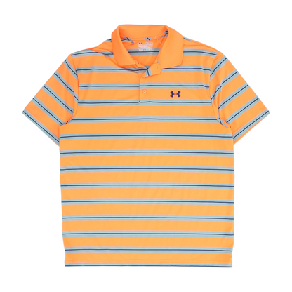 Neon Orange Striped Short Sleeve Polo
