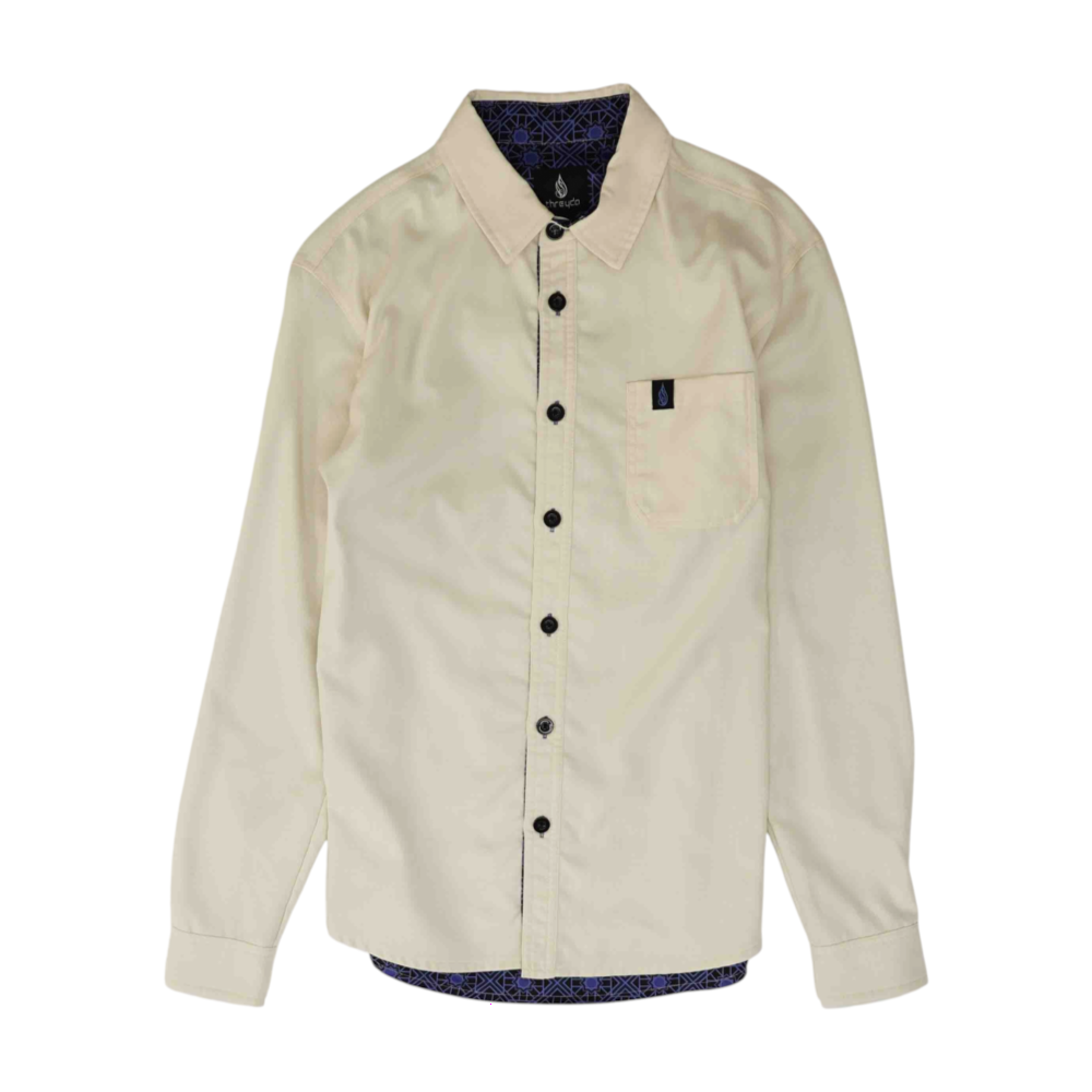 Beige Solid Long Sleeve Button Down