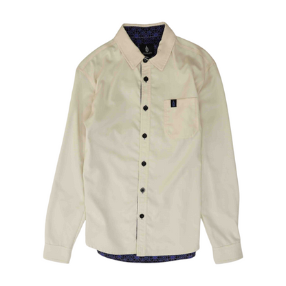 Beige Solid Long Sleeve Button Down