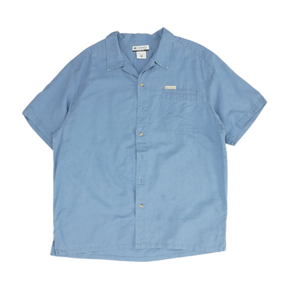 Blue Solid Short Sleeve Button Down