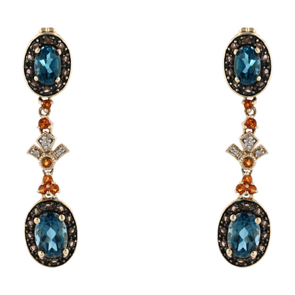 1 1/2 ctw 10K Yellow Gold London Blue Topaz Drop Earrings