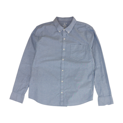 Blue Solid Long Sleeve Button Down