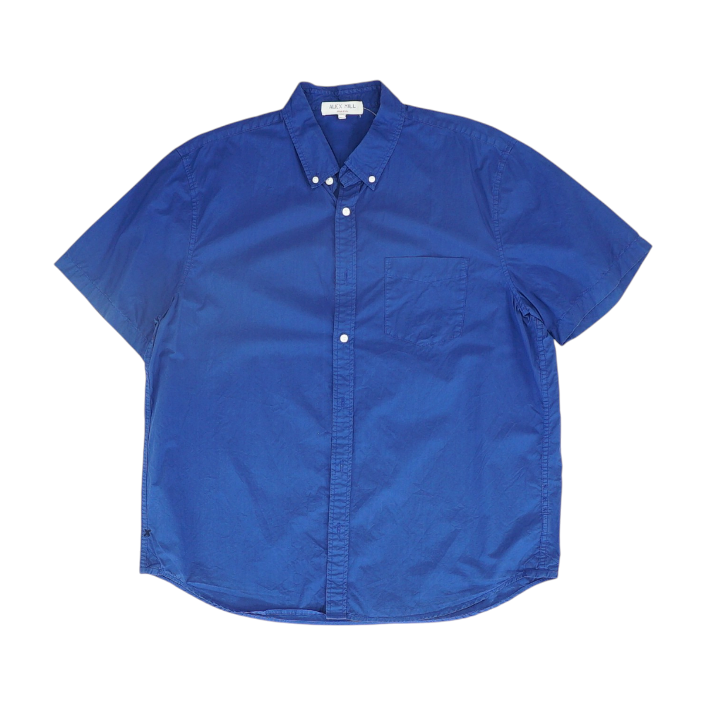 Blue Solid Short Sleeve Button Down