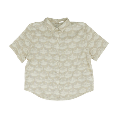 Beige Print Button Down