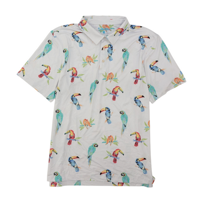 White Print Short Sleeve Polo