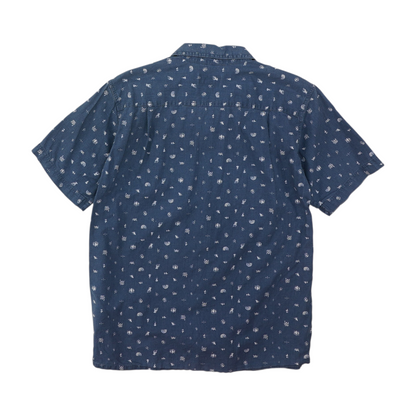 Navy Graphic Short Sleeve Button Down