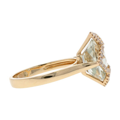 14K Gold Cushion Cut Prasiolite With Diamond Halo Cocktail Ring