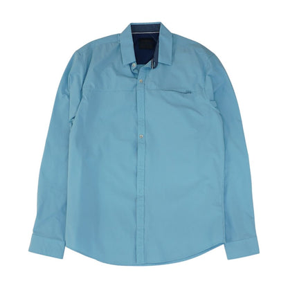 Blue Solid Long Sleeve Button Down