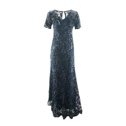 Navy Embroidery Detail Formal Maxi Dress