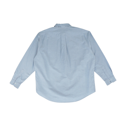Blue Solid Long Sleeve Button Down
