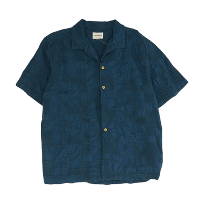 Blue Solid Short Sleeve Button Down