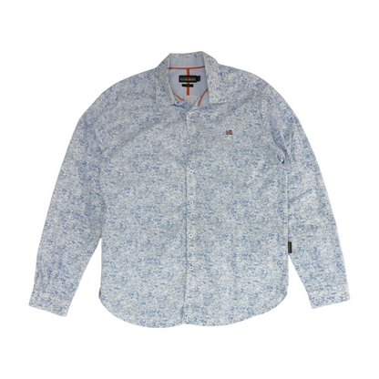 White Print Long Sleeve Button Down