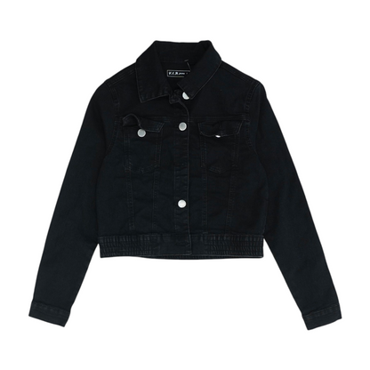 Black Solid Denim Jacket