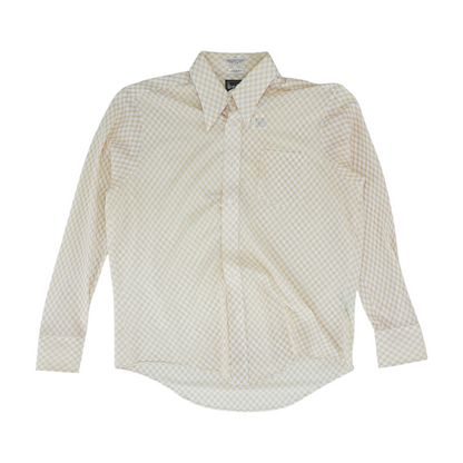 White Geometric Long Sleeve Button Down