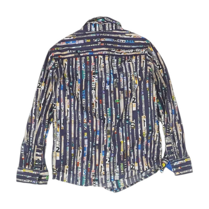Navy Graphic Long Sleeve Button Down