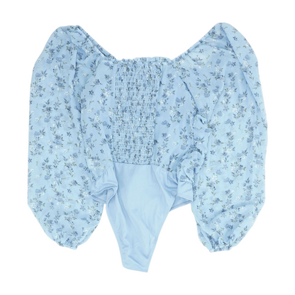 Blue Floral Bodysuit Blouse