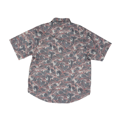 White Print Short Sleeve Button Down