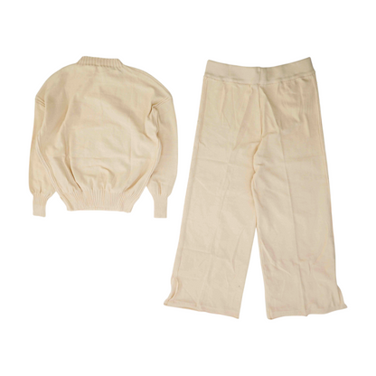 Beige Solid Pant Set