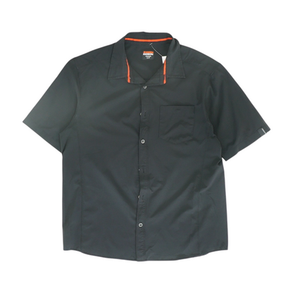 Black Solid Short Sleeve Button Down