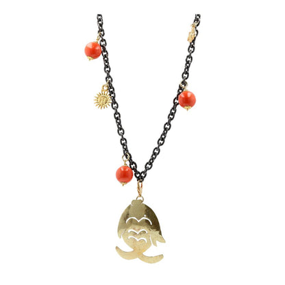 Gold-Tone And Gunmetal Chain With Charms Long Necklace