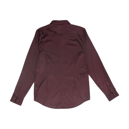 Maroon Solid Long Sleeve Button Down