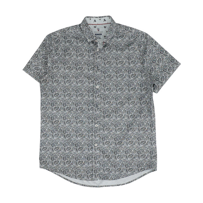 Black Print Short Sleeve Button Down