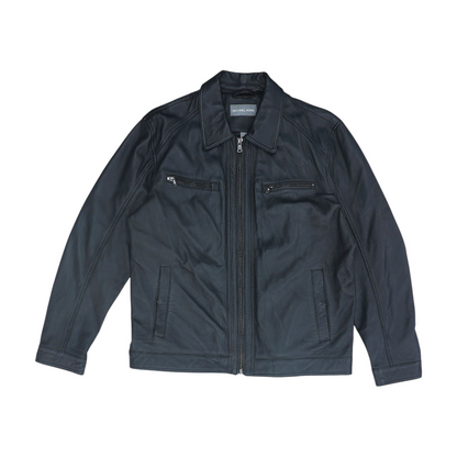 Black Solid Leather Jacket