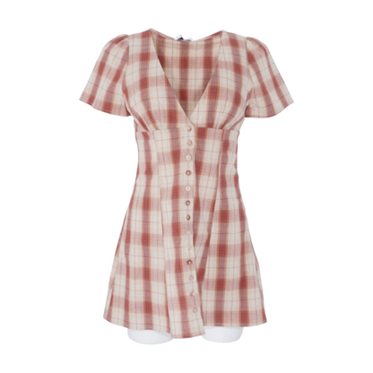 Beige Plaid Mini Dress