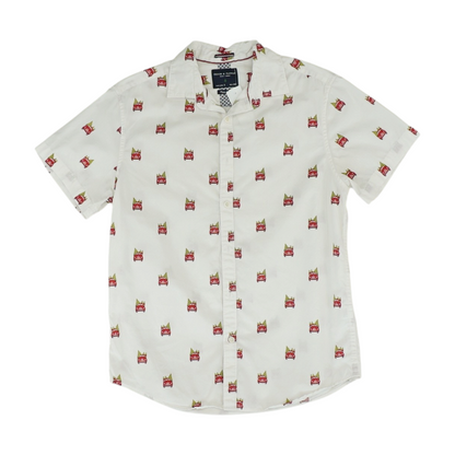 White Graphic Short Sleeve Button Down