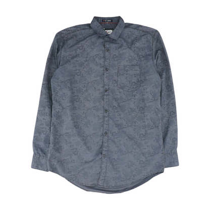 Gray Print Long Sleeve Button Down