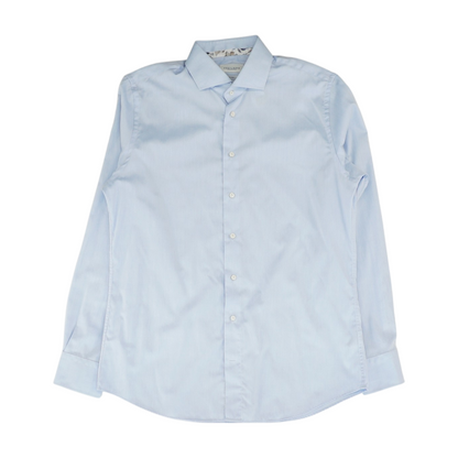 Blue Solid Long Sleeve Button Down