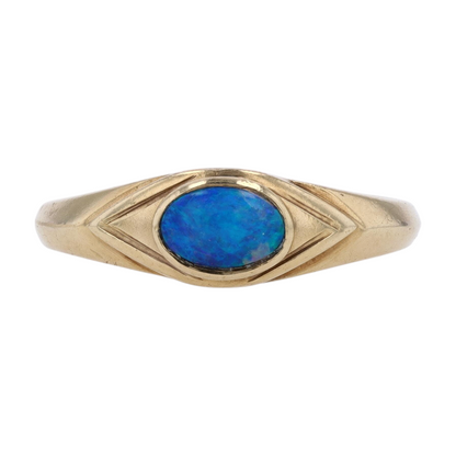 9K Yellow Gold Opal Band Ring