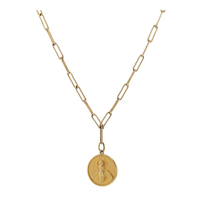Gold Tone Bee Pendant Link Chain Necklace