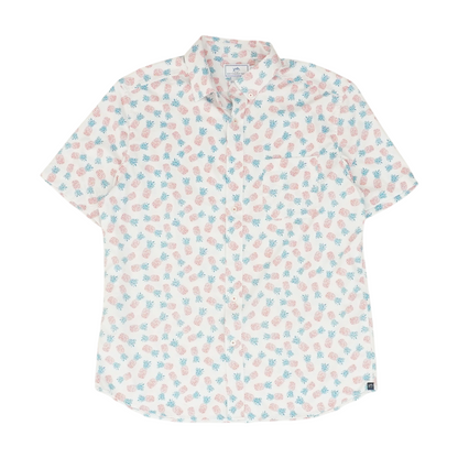 White Print Short Sleeve Button Down