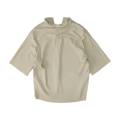 Beige Solid Short Sleeve Button Down