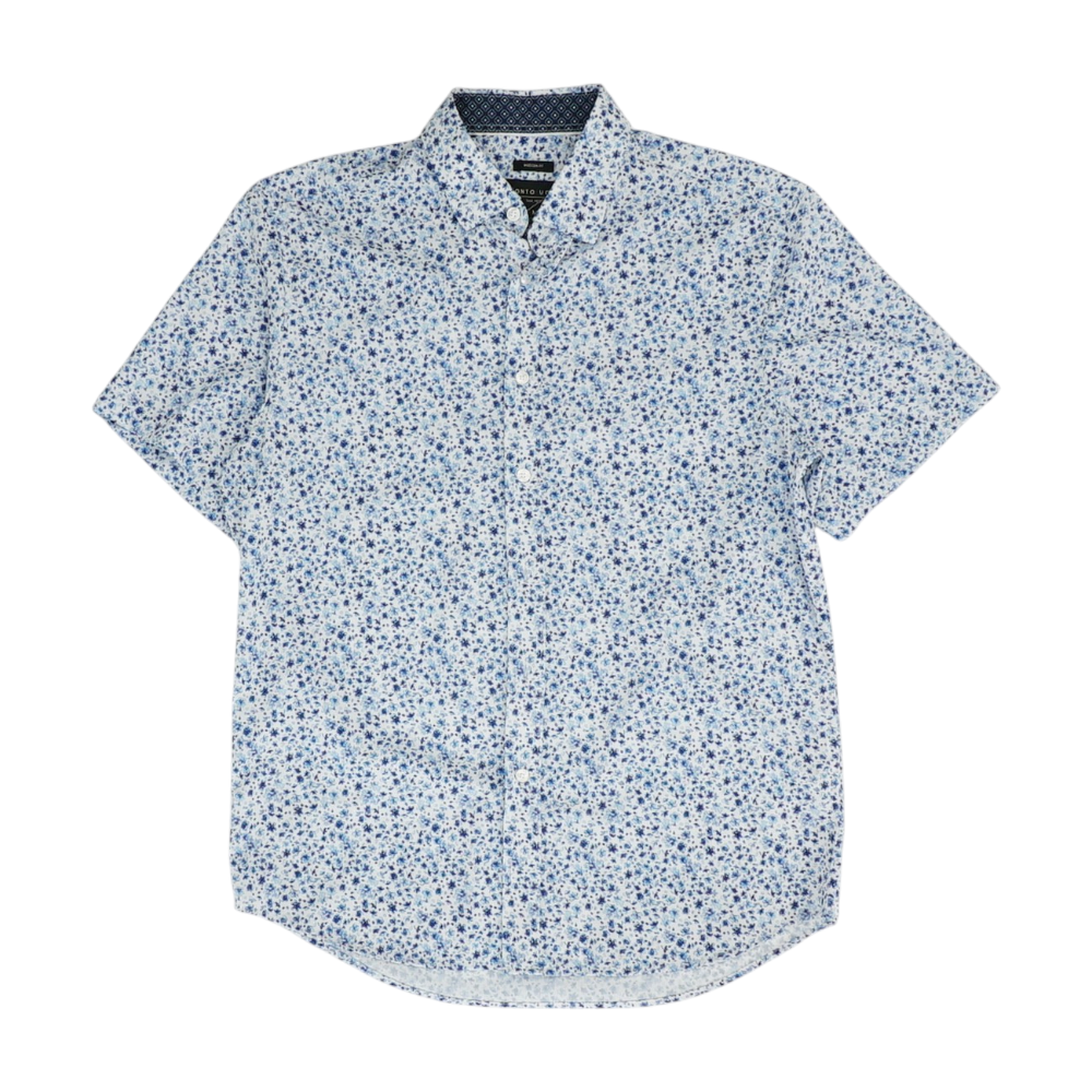 Blue Floral Short Sleeve Button Down