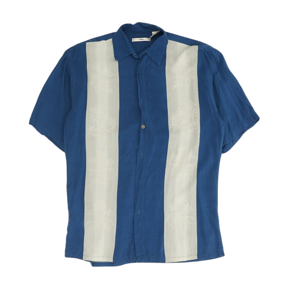 Blue Solid Short Sleeve Button Down
