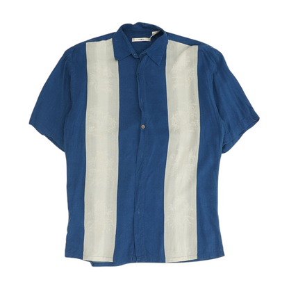 Blue Solid Short Sleeve Button Down
