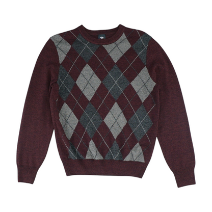 Maroon Argyle Pullover Sweater